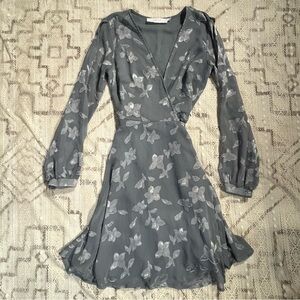 Astr Charcoal Floral Long Sleeve Dress
